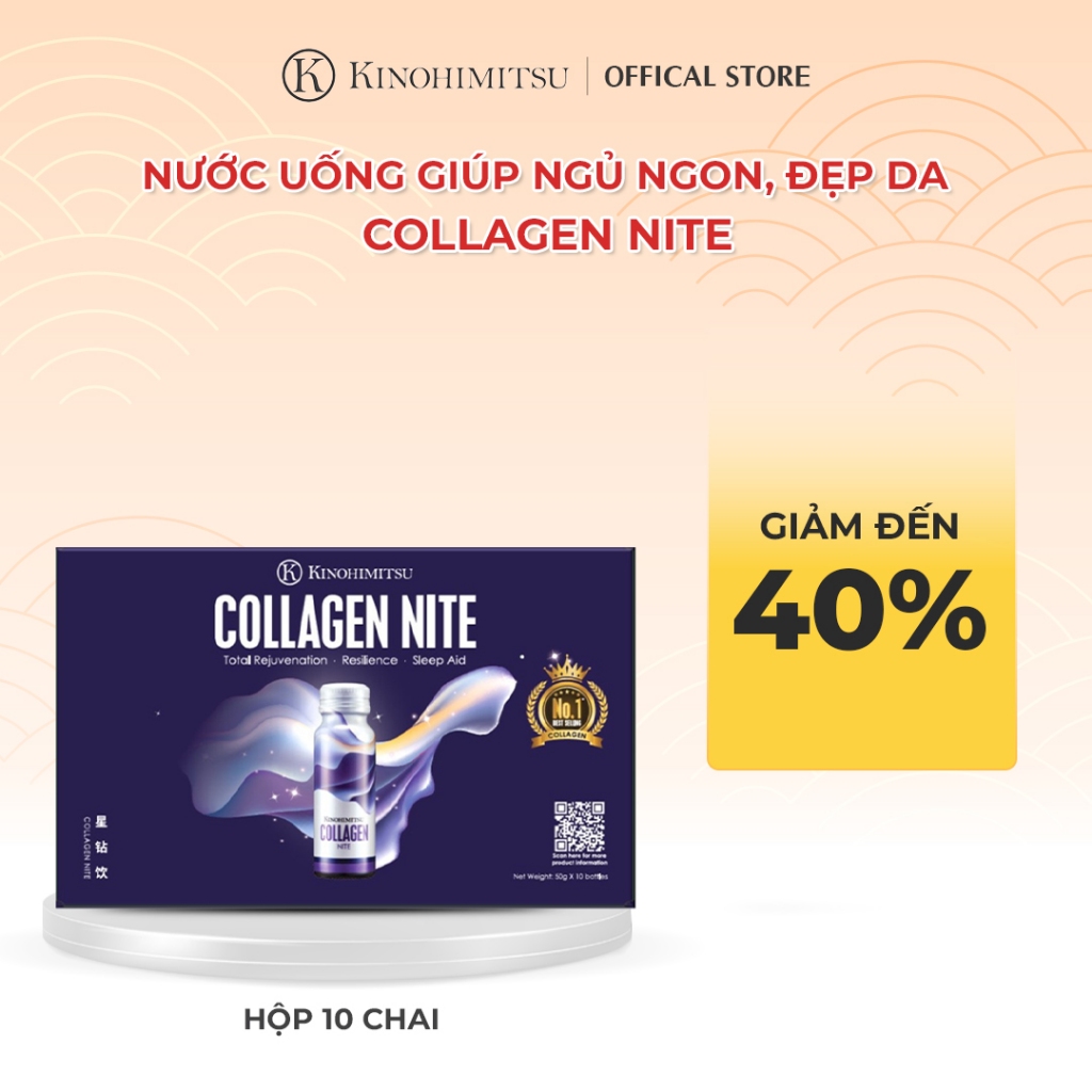 [Date T12/26] Nước uống Collagen Nite Kinohimitsu chống lão hóa, giúp ngủ ngon, làm sáng và mịn da 1