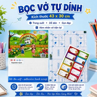 Combo 10 Bọc sách decal siêu dai 10 tờ, 3 kích cỡ phù hợp vở, sách A4, tặng nhãn vở