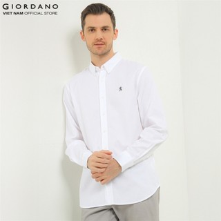 GIORDANO Áo Sơ Mi Nam Thêu Logo Sư Tử Cotton Oxford Lion Shirt 01045093