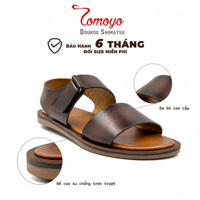 Dép Sandal Nam Tomoyo Da Bò Thủ Công Cao Cấp 2 Quai Boy Phố TMS10002
