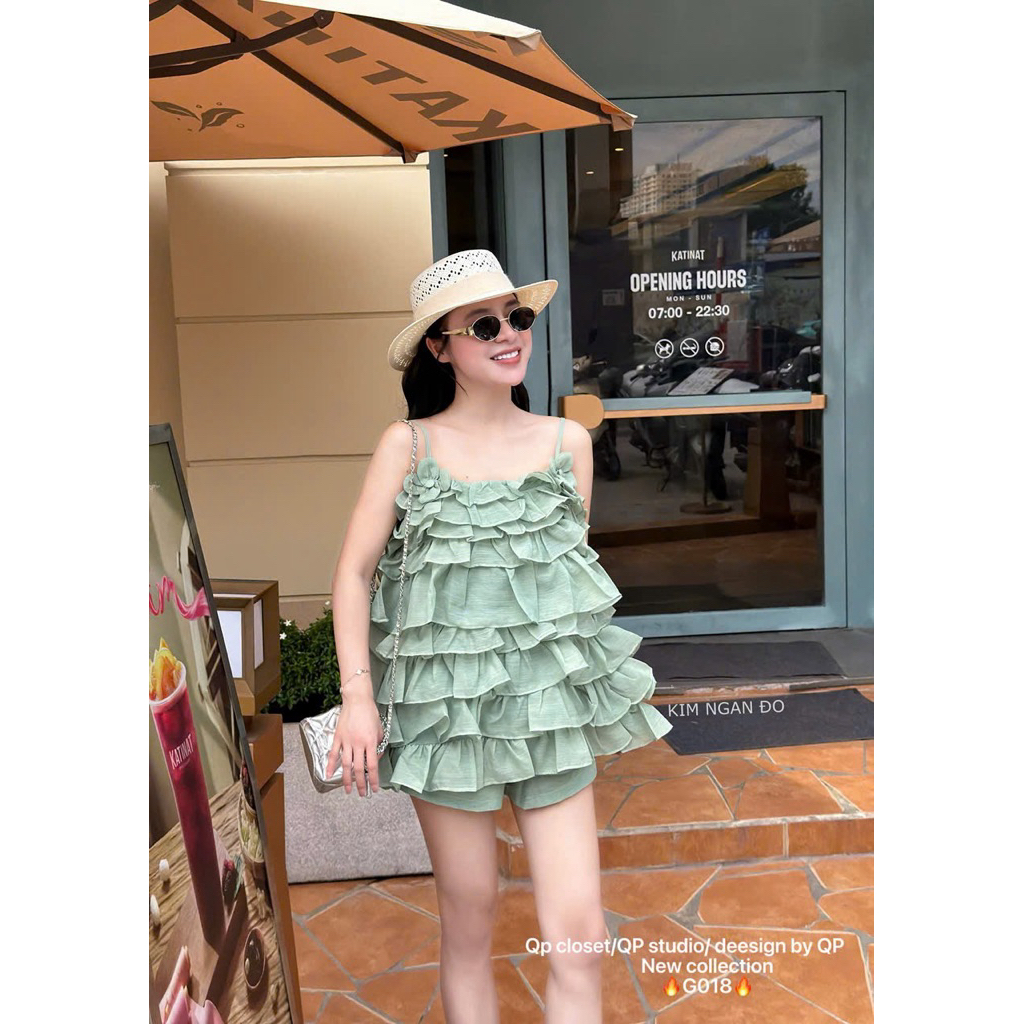 QP CLOSET Set tơ tầng hoa ngực G018