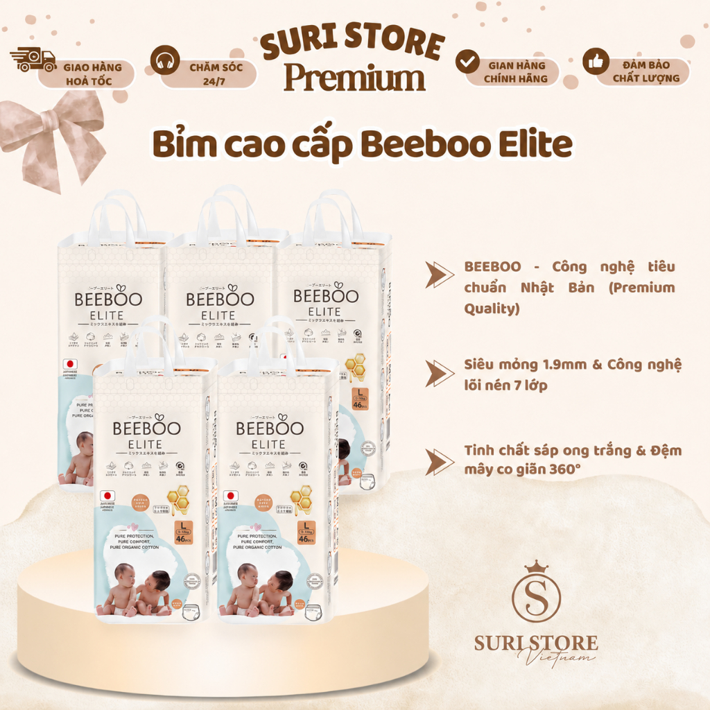 Tã Bỉm Beeboo Elite Nhật Bản Quần/Dán Siêu Mỏng Mềm Mại Thấm Hút Nhanh Chống Hăm Cho Bé | Suri Store