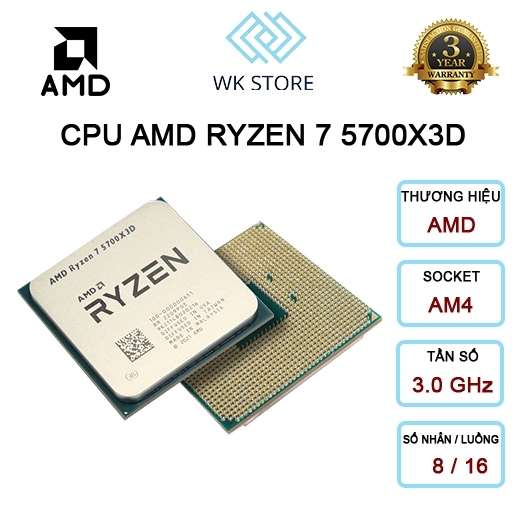 (FULL VAT) CPU AMD Ryzen 7 5700X3D TRAY | AM4 | 8 Nhân / 16 Luồng | Cache 100MB | NEW  | BH 36T
