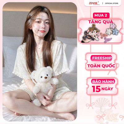 [HÀNG MỚI VỀ] Bộ ngủ pyjama mùa hè ZENME áo ngắn quần đùi gấu bèo mặc nhà mềm mát hoạ tiết đáng yêu PJB0626