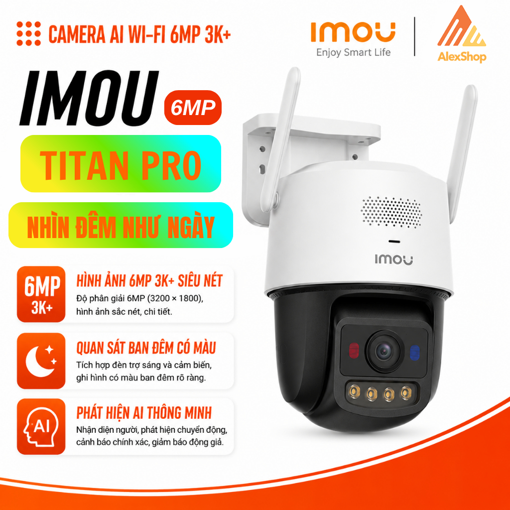 [6M] Camera Wifi Imou Titan Pro 6M, Màu Đêm Aurora, Ngoài Trời POE, Xoay Đàm Thoại_U7LP-6V0NE