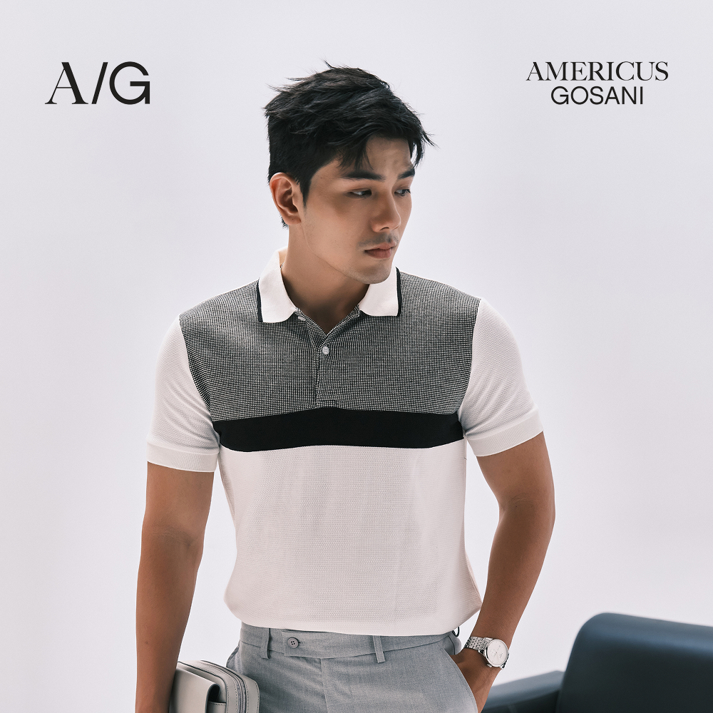 AG71 Áo Polo Americus Gosani Phối Màu Trắng Và Đen