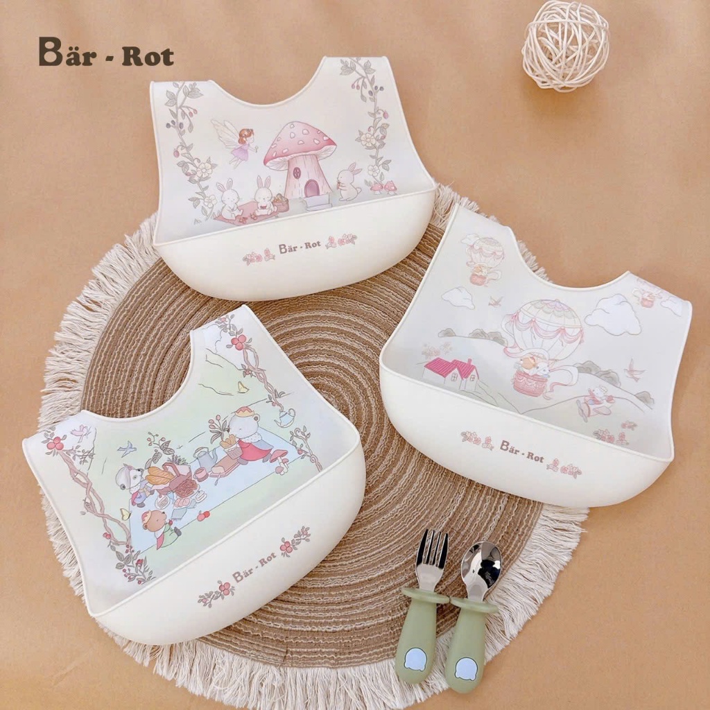 Bar-rot Yếm Ăn Dặm Cho Bé, Yếm Ăn Dặm Silicone Cao Cấp Bar rot, Họa Tiết Xinh Xắn Dễ Thương New