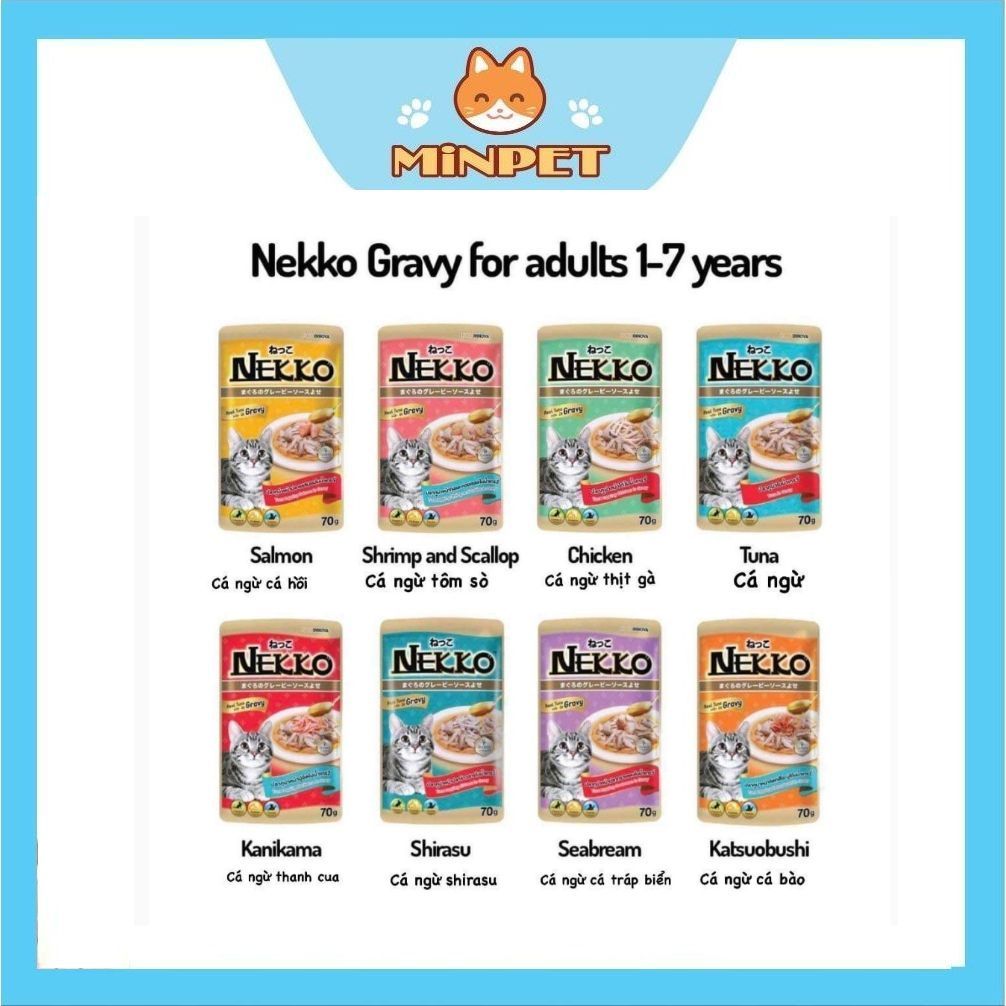(Nekko Gravy) Pate Nekko Gravy, Đủ 8 Vị bổ sung dinh dưỡng cho mèo mọi lứa tuổi