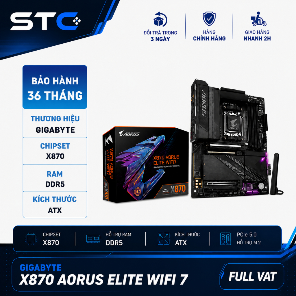 [Full Vat ] Mainboard Gigabyte X870 Aorus Elite WIFI 7 - Hàng XT mới 100%  - Bảo hành 24 Tháng