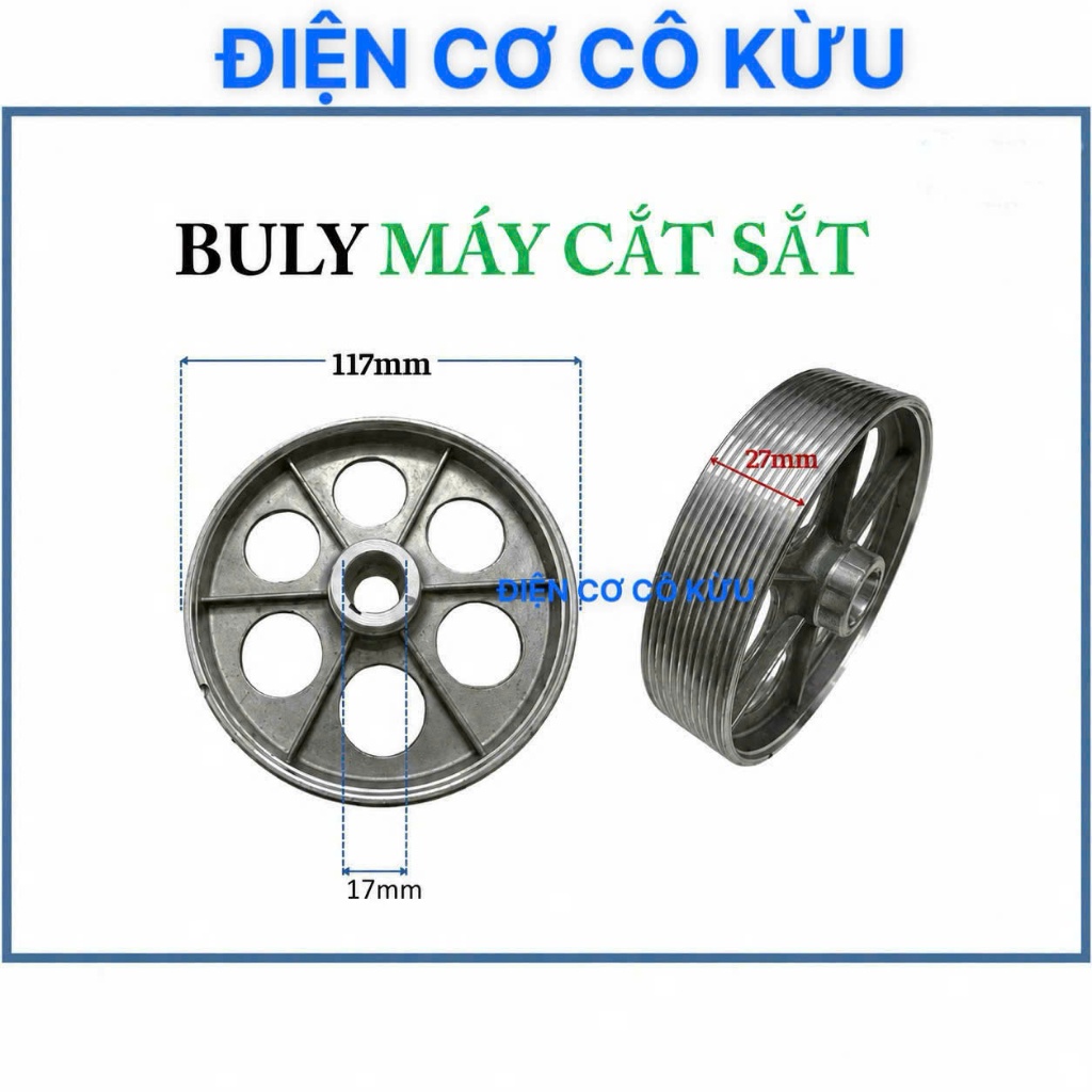 BULY MÁY CẮT SẮT DÙNG DÂY CUROA BULY CÔN, BULY NGÀM, BULY LỚN 350mm.