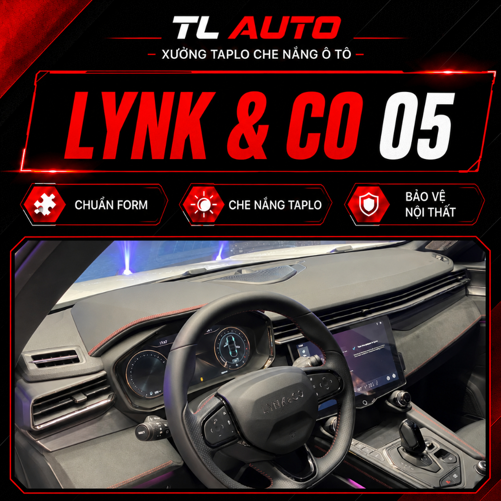 Thảm taplo ô tô LYNK CO 05, LYNK & CO 05, thảm taplo nhung lông cừu, da cao cấp may đo chuẩn form