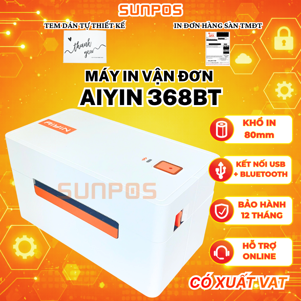 [NEW] Máy in vận đơn AIYIN 368BT (khổ A7, USB - BLUETOOTH) Hỗ trợ in hóa đơn TMDT, thư cảm ơn...