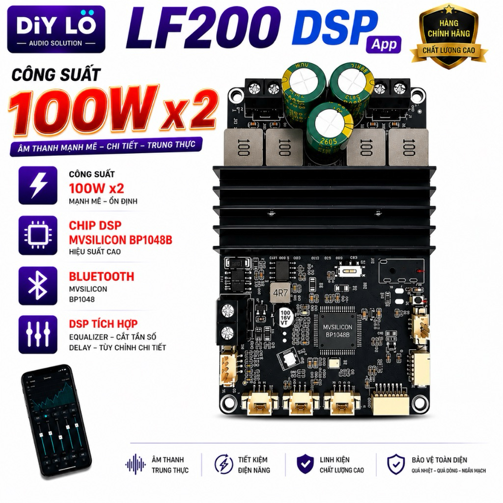 Mạch LF200 100W x 2  Mvsilicon bp1048 DSP Bluetooth 5.2 Chỉnh DSP Trên Điện Thoại