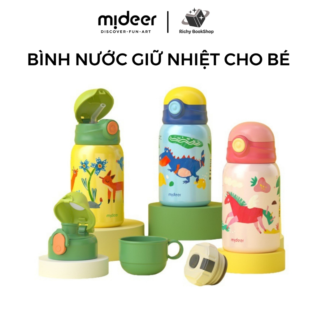 Bình giữ nhiệt cho bé Mideer Vacuum Insulated Bottle, Bình nước giữ nhiệt 450ml có túi đựng