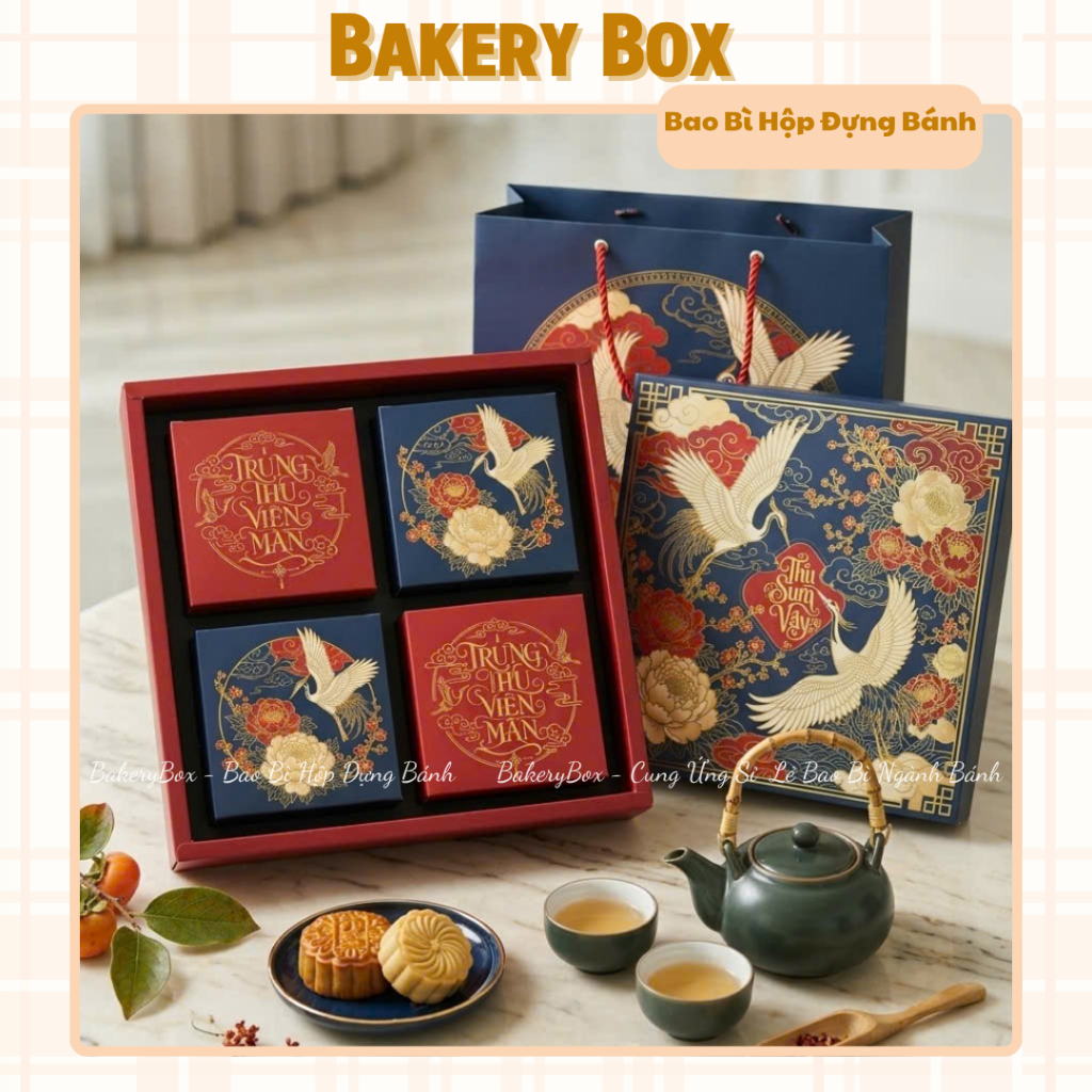 10 Hộp Trung Thu 4 Bánh 150gr - 250gr ~ Phú Quý Nắp Âm Dương Mẫu Cao Cấp (Mẫu Mới 2026)