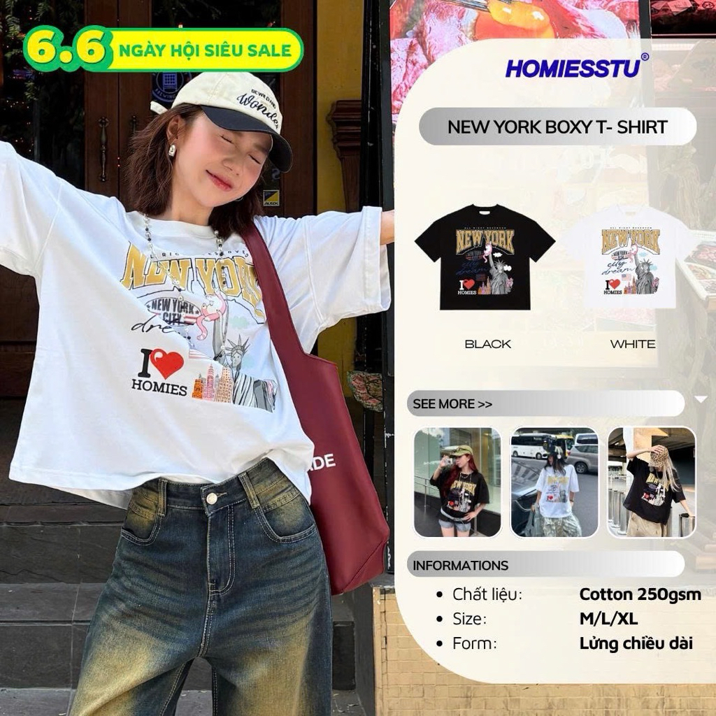Áo Thun Cotton Form Boxy NEW YORK Local Brand Unisex Nam Nữ Oversize - Homies Saigon | BigBuy360 - bigbuy360.vn