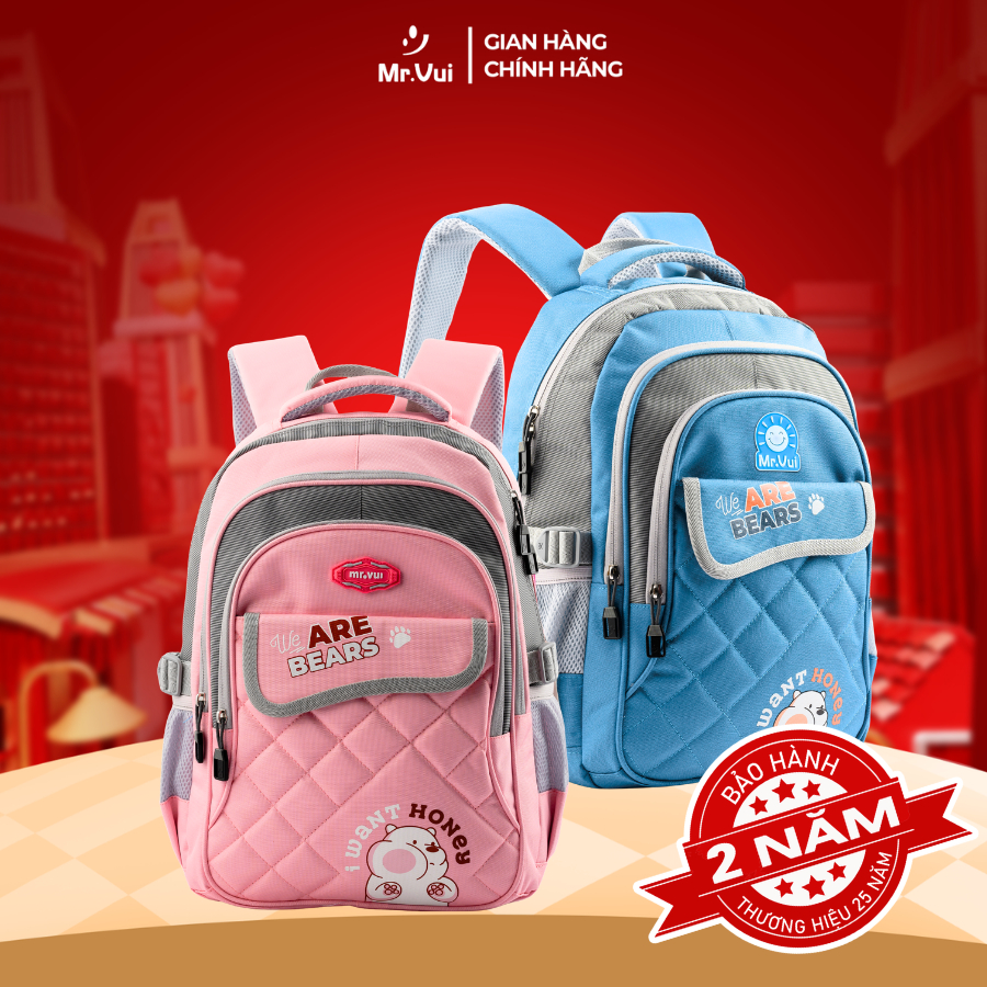 Balo thời trang Mr Vui cho bé học cấp 1, cặp sách học sinh in hình dễ thương, cute BLTEEN 1004