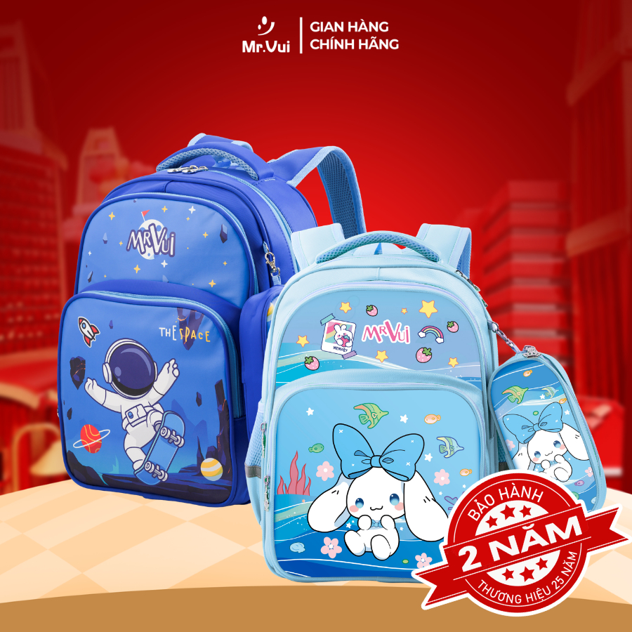 Balo học sinh Mr Vui, cặp sách bé trai, bé gái cấp 1, tiểu học form to, chống thấm cao cấp BLH 947