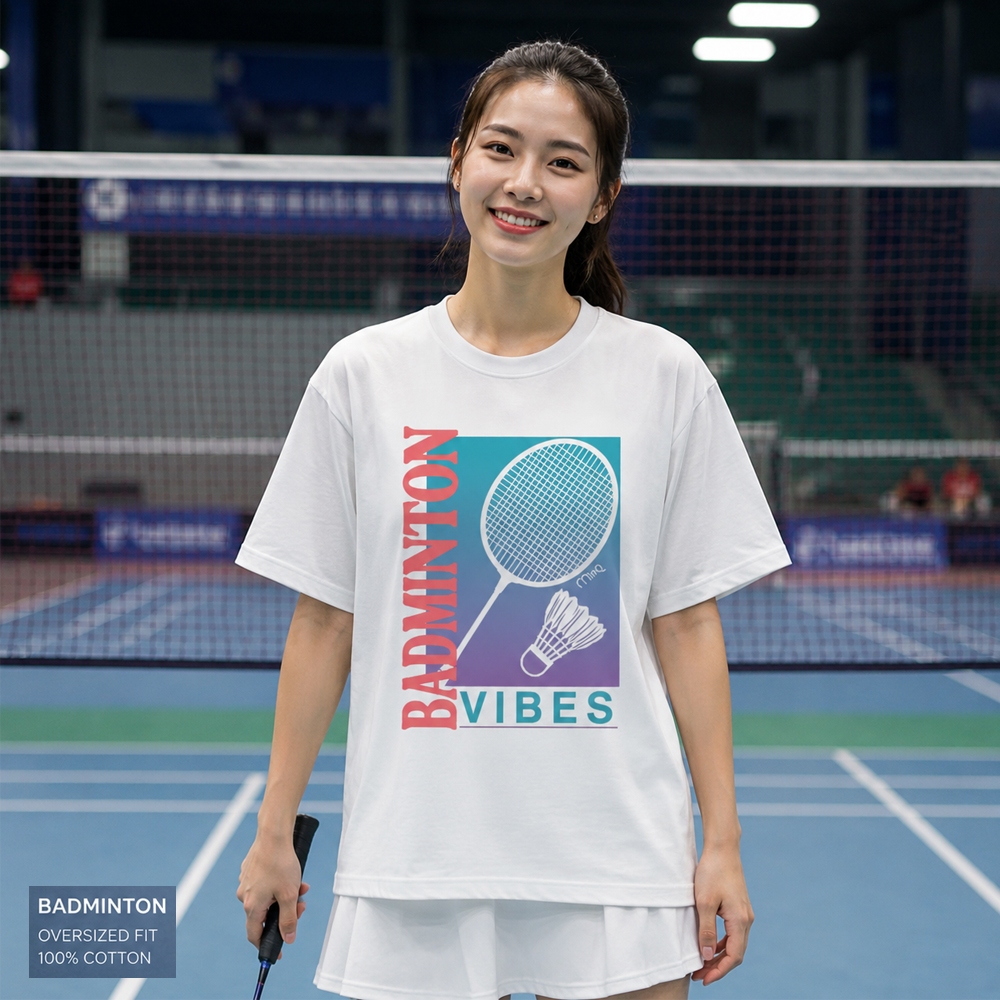 Áo Thun Cầu Lông Oversize MinQ Badminton Vibes Cotton 100% Form Rộng Unisex Nam Nữ Áo Phông Badminto