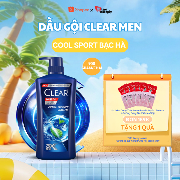 Dầu Gội Clear Men Mát Lạnh Bạc Hà Chai 900G