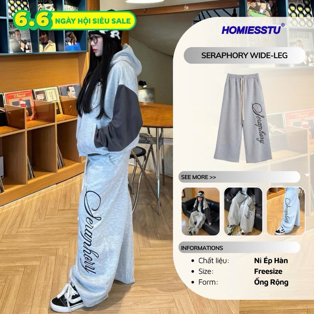 Quần Dài Ống Rộng Nỉ Ép Hàn Seraphory Lưng Thun Homiesstu, Nam Nữ Unisex Menswear Hot Trend 2025 | BigBuy360 - bigbuy360.vn