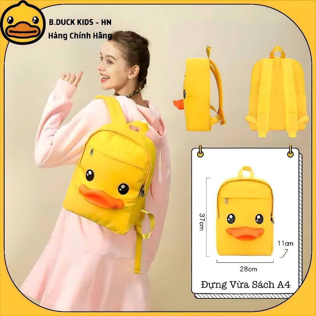 [CÓ SẴN]-Balo Trẻ Em B Duck Vịt Vàng [Chính Hãng] Họa Tiết Đáng Yêu Màu Vàng B Duck