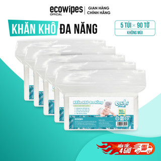 Combo 05 túi khăn vải khô đa năng cao cấp Ecobi túi 90 tờ không mùi