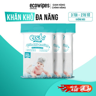Combo 03 túi khăn lau cho bé cao cấp Ecobi 270 tờ không mùi mềm dai thấm hút tốt
