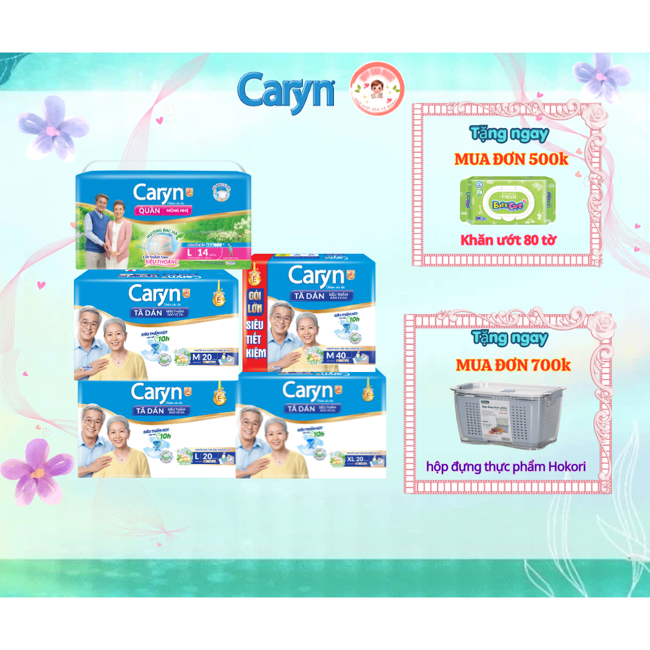 Tã dán Caryn size M40/M20/L20/XL20 - Tã quần Caryn size L14 gói lớn - Kim Ngọc