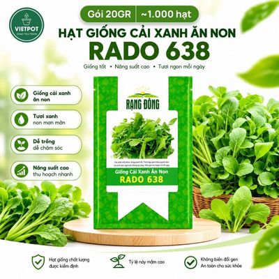 Hạt Giống Cải Xanh Ăn Non Rado, Vietpot, Gói 20gr, Dễ Trồng, Nảy Mầm, Thu Hoạch, Năng Suất Cao.