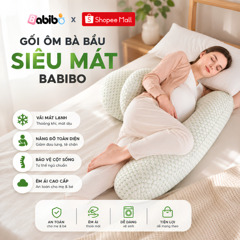Gối Ôm Bà Bầu Siêu Mát BABIBO Thiết Kế 2 Trong 1, Nâng Đỡ Bụng Giảm Đau Lưng Giúp Ngủ Ngon Sâu Giấc