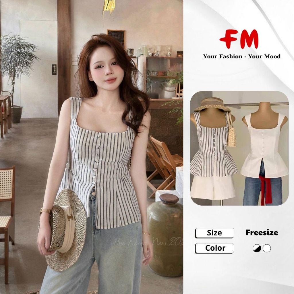 Áo Kiểu Nữ 2 Dây Peplum  FMSTYLE – Cổ Vuông 7 Nút Xẻ Tà Nữ Tính Hot Trend, Sang Chảnh 26051153