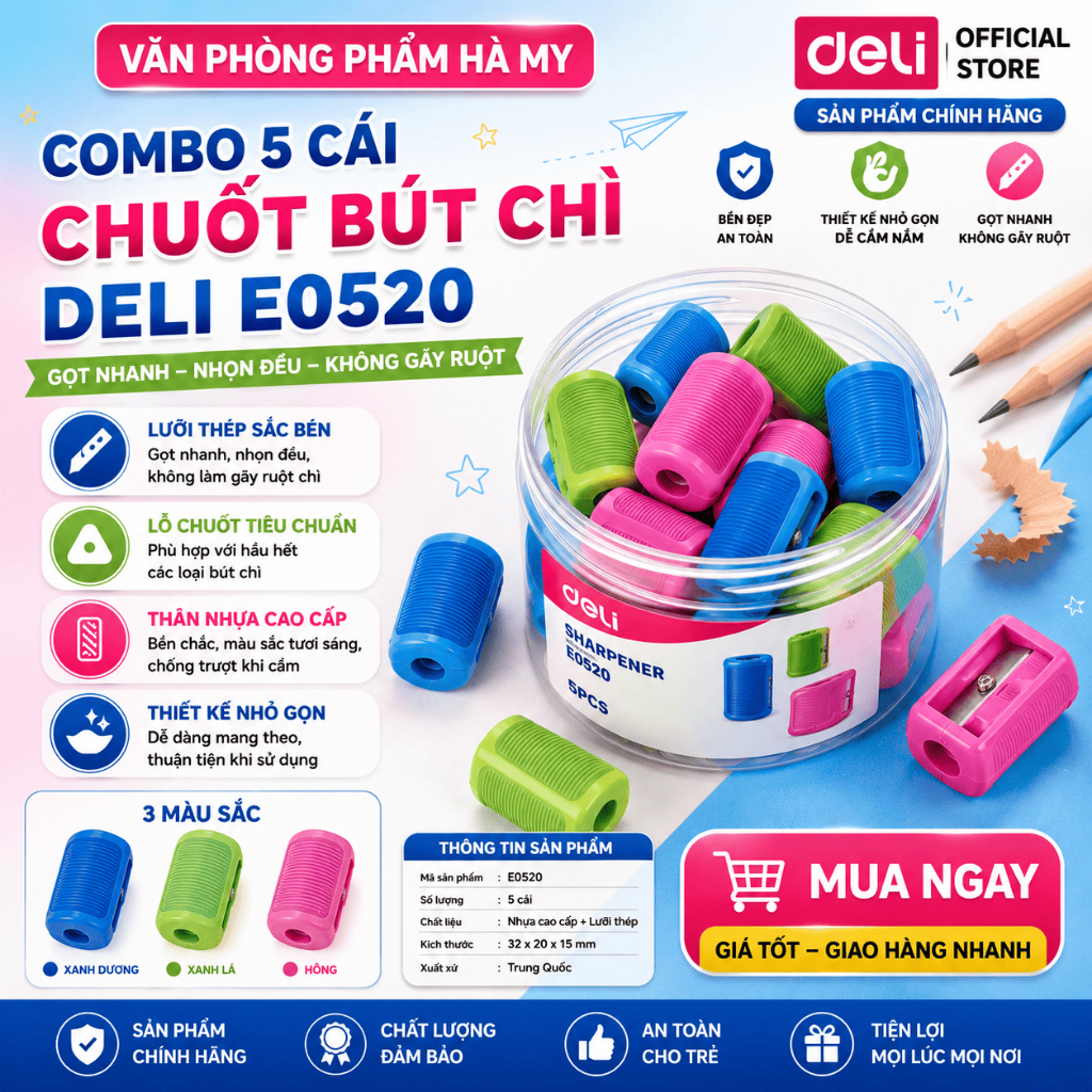 Combo 5 Cái Chuốt Gọt bút chì mini 1 Lỗ Deli E0520