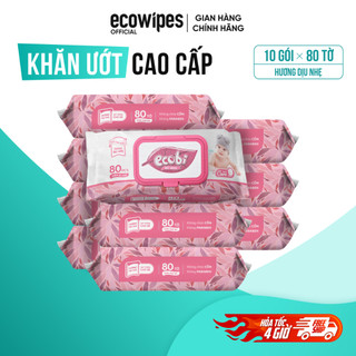 Thùng 10 gói khăn ướt cao cấp Ecobi gói 80 tờ hương dịu nhẹ