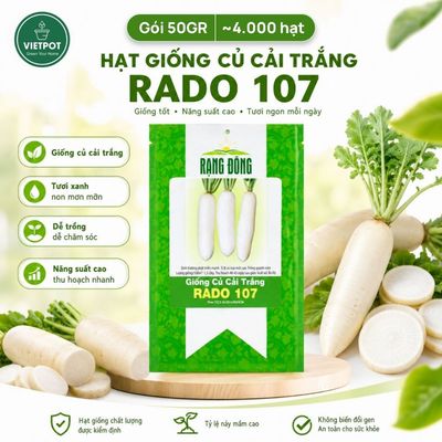 Hạt Giống Củ Cải Trắng Rado, Vietpot, Gói 50gr, Dễ Trồng, Nảy Mầm, Thu Hoạch, Năng Suất Cao.