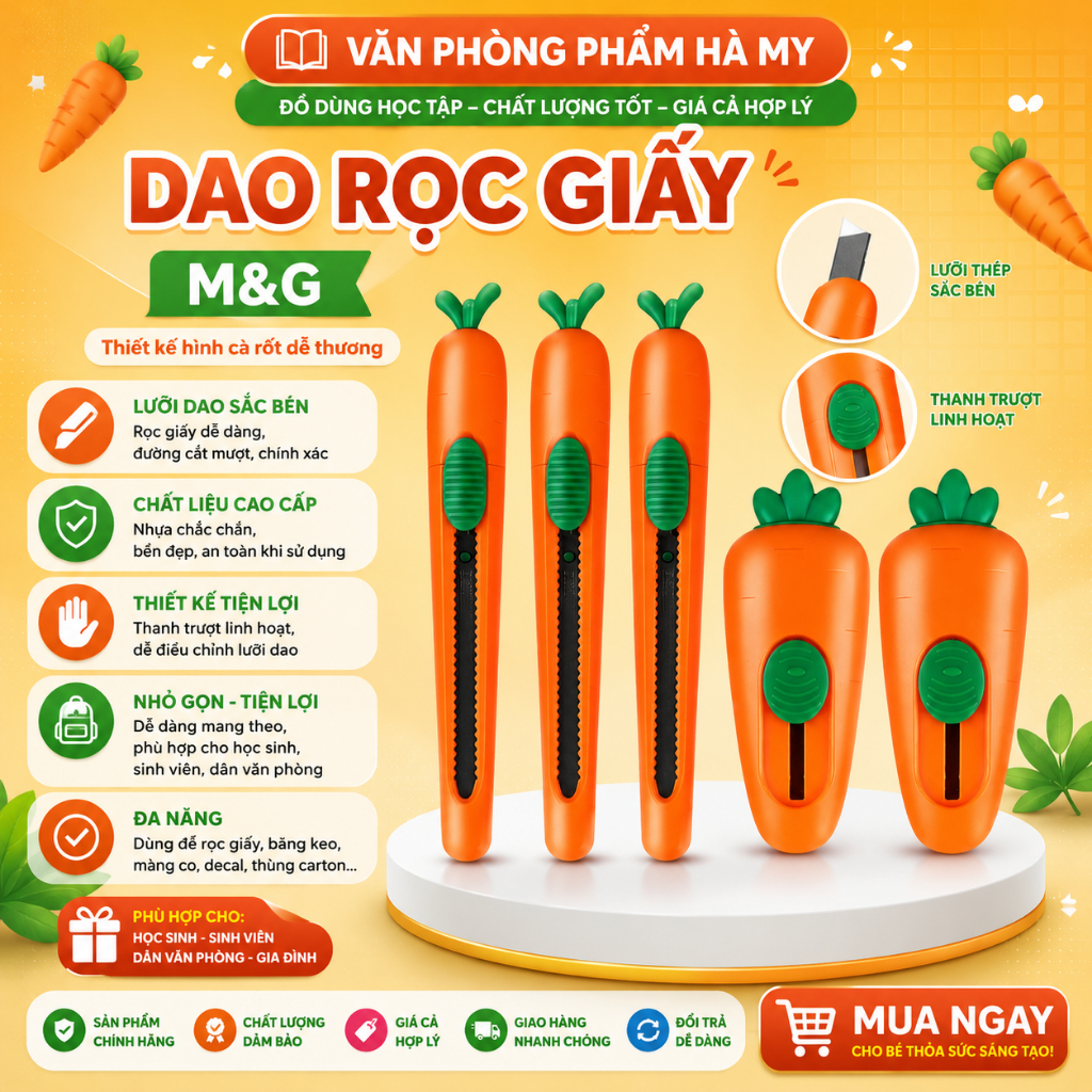 Dao Rọc Giấy Hình Củ Cà Rốt M&G xinh xắn, nhỏ nhắn và tinh tế