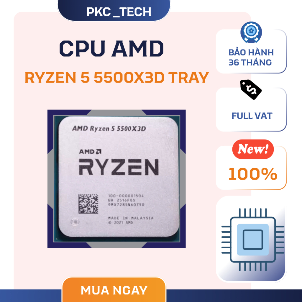 [Full Vat] Chip vi xử lý Cpu AMD Ryzen 5 5500X3D Tray new (6 Cores/ 12 Threads/ 4 GHz/ 7nm)