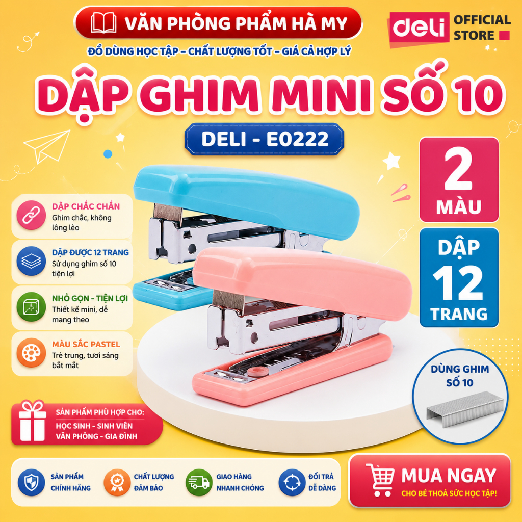 Dập ghim mini số 10 Deli - E0222 - 12 trang