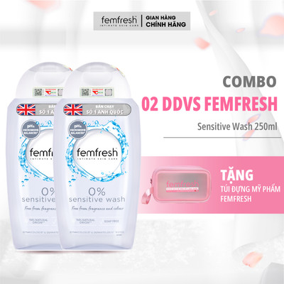 [COMBO] Mua 2 Dung Dịch Vệ Sinh Phụ Nữ Femfresh 0% Sensitive Intimate Wash 250ml Cho Da Nhạy Cảm Tặng Phần Quà Đặc Biệt