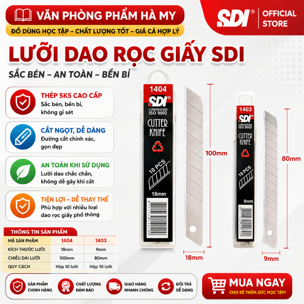 1 Hộp 10 Lưỡi dao rọc giấy SDI