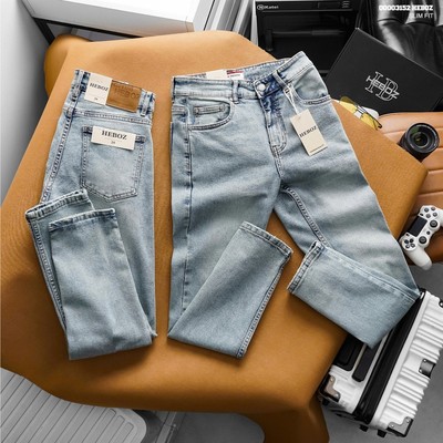 Quần jean nam HEBOZ dáng slim trơn D03, quần dài denim wash cao cấp - 00003152