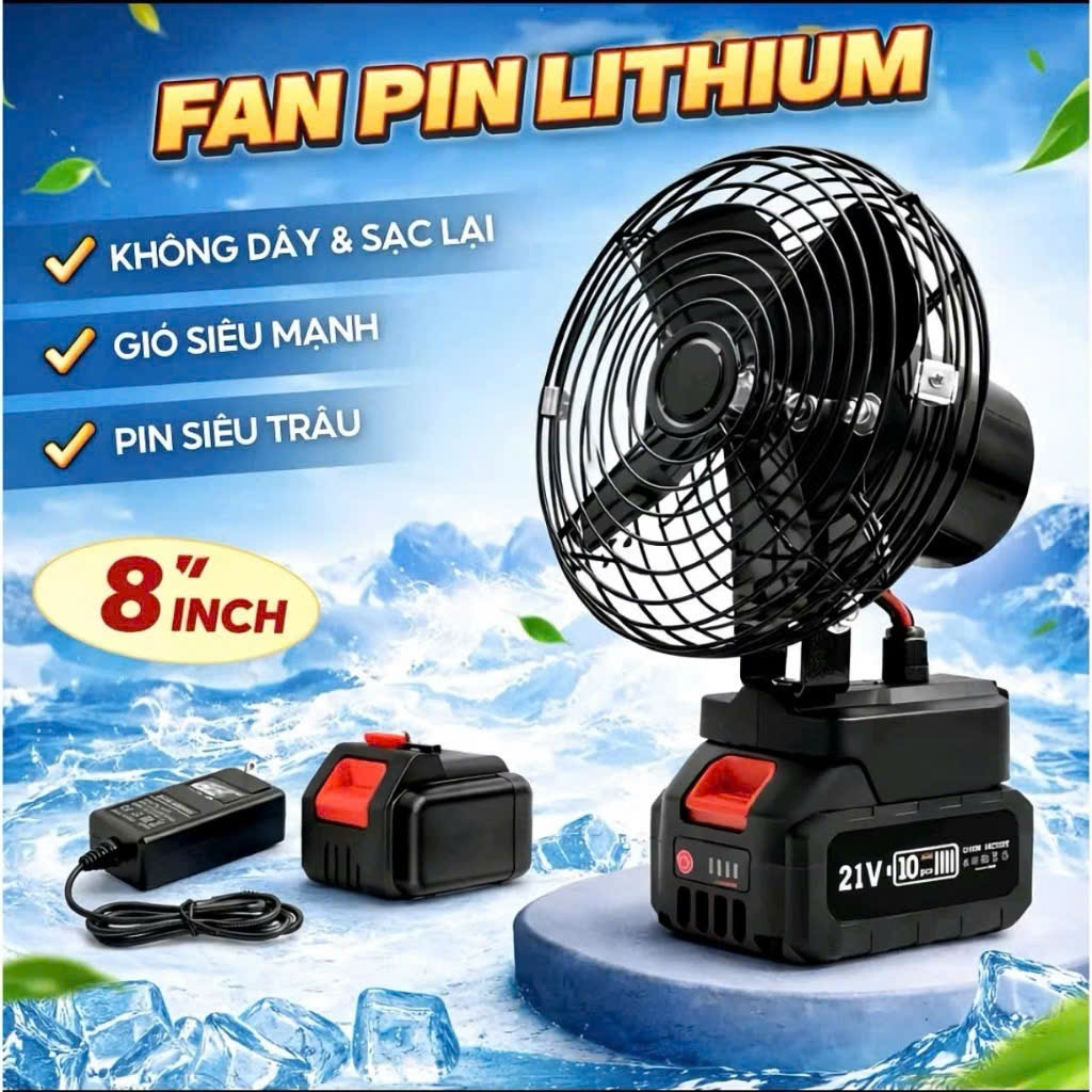 [New 2026] Quạt Tích Điện Lồng Sắt Pin phổ thông, Đế Pin 21V- 2 Mức Gió, Sử Dụng 4-8 -12 Tiếng Hot Nhất 2026.