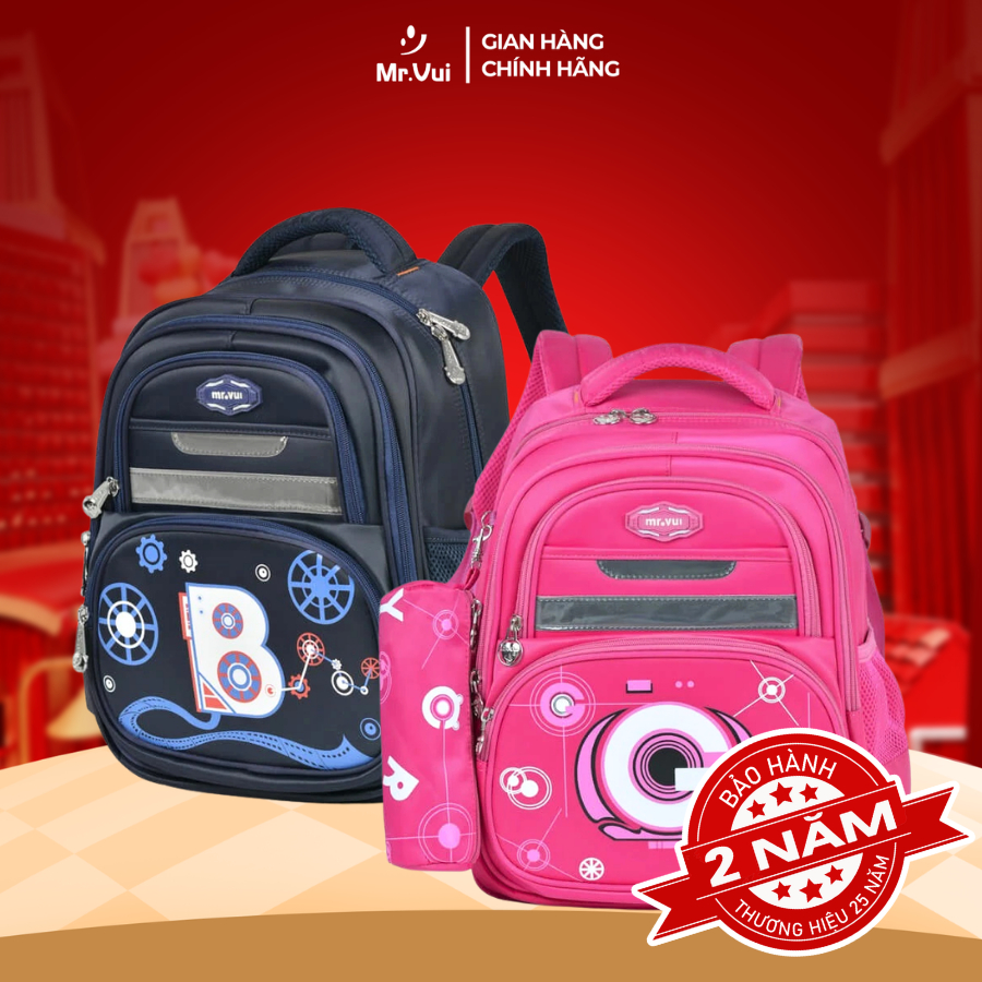 Balo thời trang Mr Vui cho bé học cấp 1, cặp sách học sinh in hình dễ thương, cute BLH 961