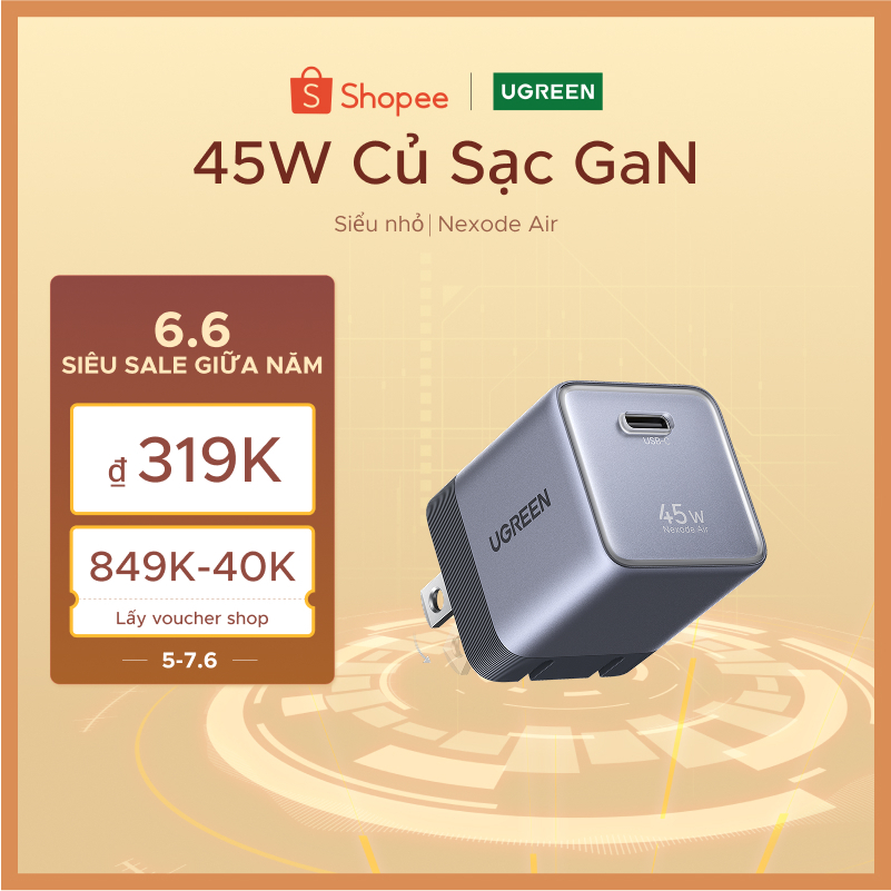 【45W Mini】UGREEN 45W Nexode Air GaN Sạc Nhanh USB-C Sạc Tường, Bộ Sạc Màu Xám Cho iPhone 17 Pro Max Samsung S26 Ultra | BigBuy360 - bigbuy360.vn