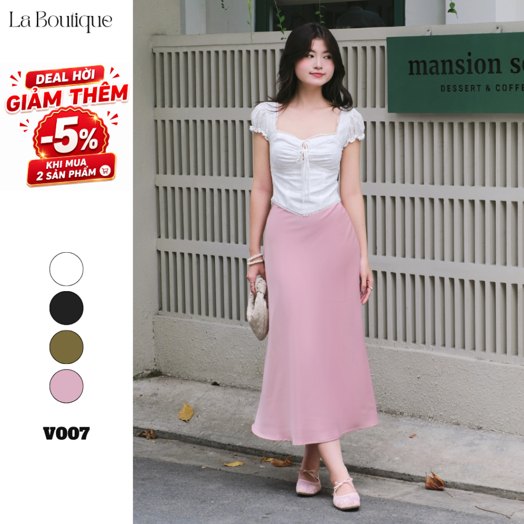 Chân váy lụa vân gỗ dáng ngắn cạp cao hai lớp dành cho nàng 1m50 La Boutique V007 | BigBuy360 - bigbuy360.vn
