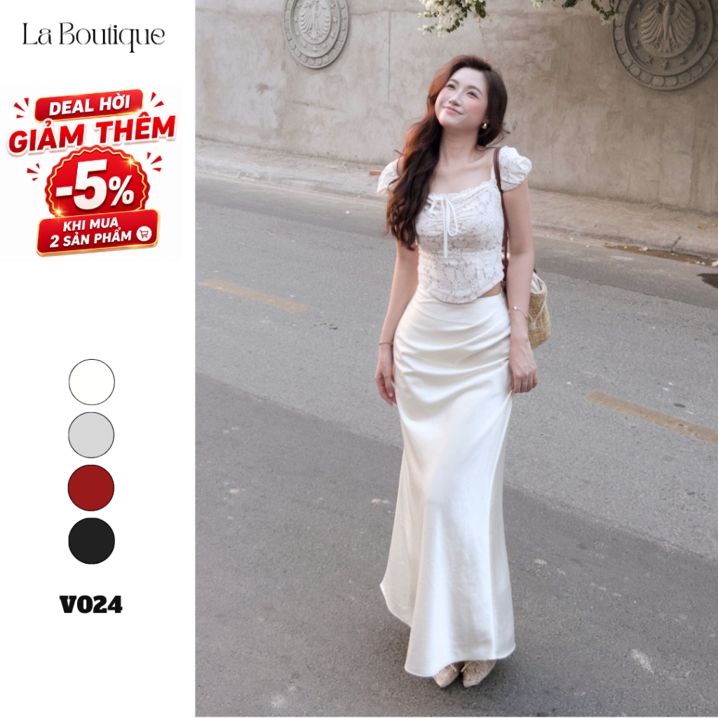 Chân Váy Dài Lụa Nhũ Dáng Suông Nhún Eo La Boutique V024 | BigBuy360 - bigbuy360.vn