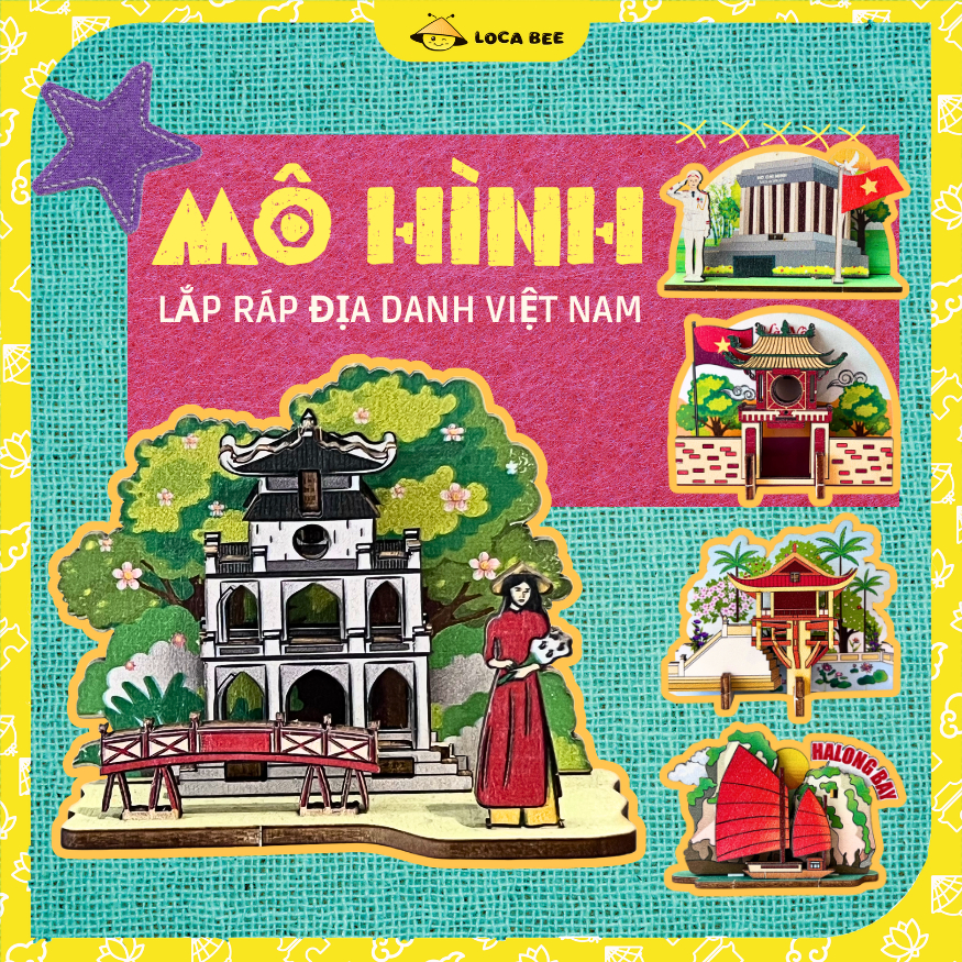 Mô Hình Lắp Ráp Gỗ DIY Việt Nam Locabee,  Đồ Chơi Giáo Dục 3D Có Nam Châm, Quà Tặng Lưu Niệm