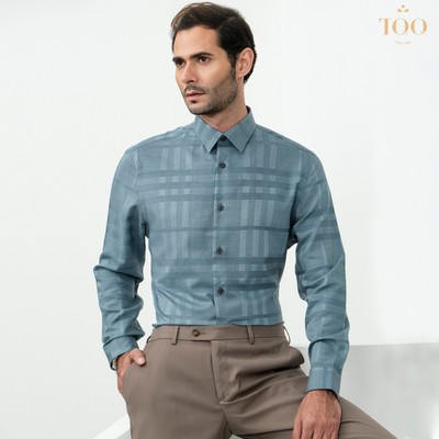 [SALE] Áo sơ mi nam dài tay TQQ dáng Slimfit chất Cotton co dãn thoải mái K414CS-CSB dệt kẻ chìm