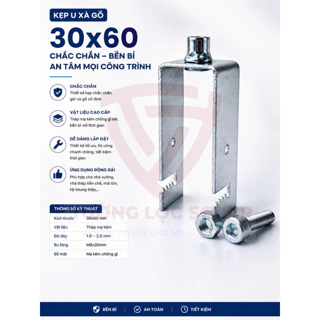 KẸP U XÀ GỒ 30x60 ( bulong, con tán chất liệu  inox304 )