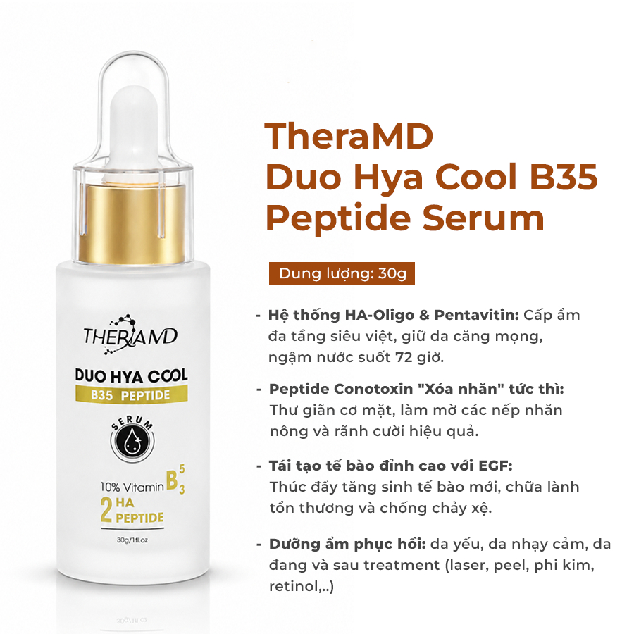 Tinh Chất Cấp Ẩm, Phục Hồi - TheraMD DUO HYA COOL B35 PEPTIDE SERUM - Căng Bóng Da, Ngừa Lão Hóa (30
